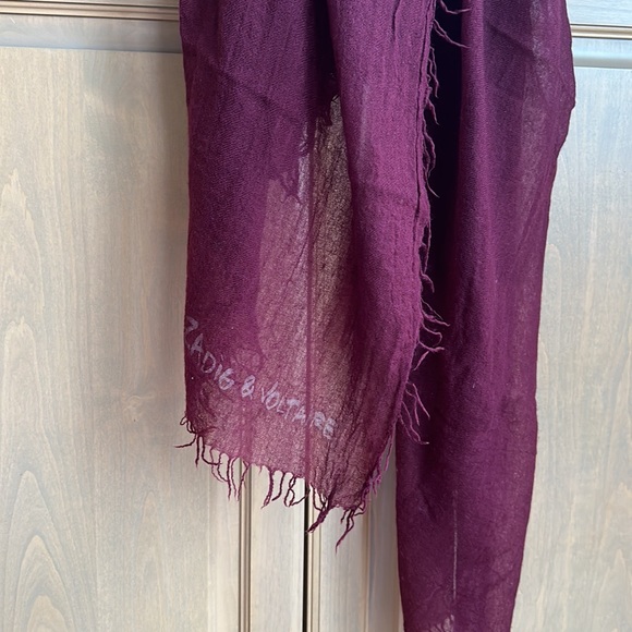 Zadig & Voltaire logo wool woven fringe sheer tissue wrap blanket shawl scarf - Picture 4 of 11